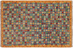 handmade Modern Balouchi Blue Gold Hand Knotted RECTANGLE 100% WOOL area rug 4x5