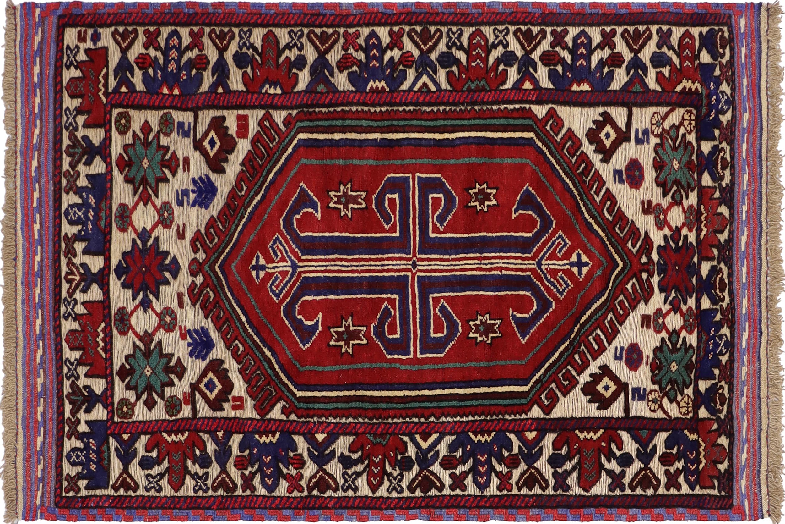 handmade Geometric Balouchi Red Beige Hand Knotted RECTANGLE 100% WOOL area rug 3x5