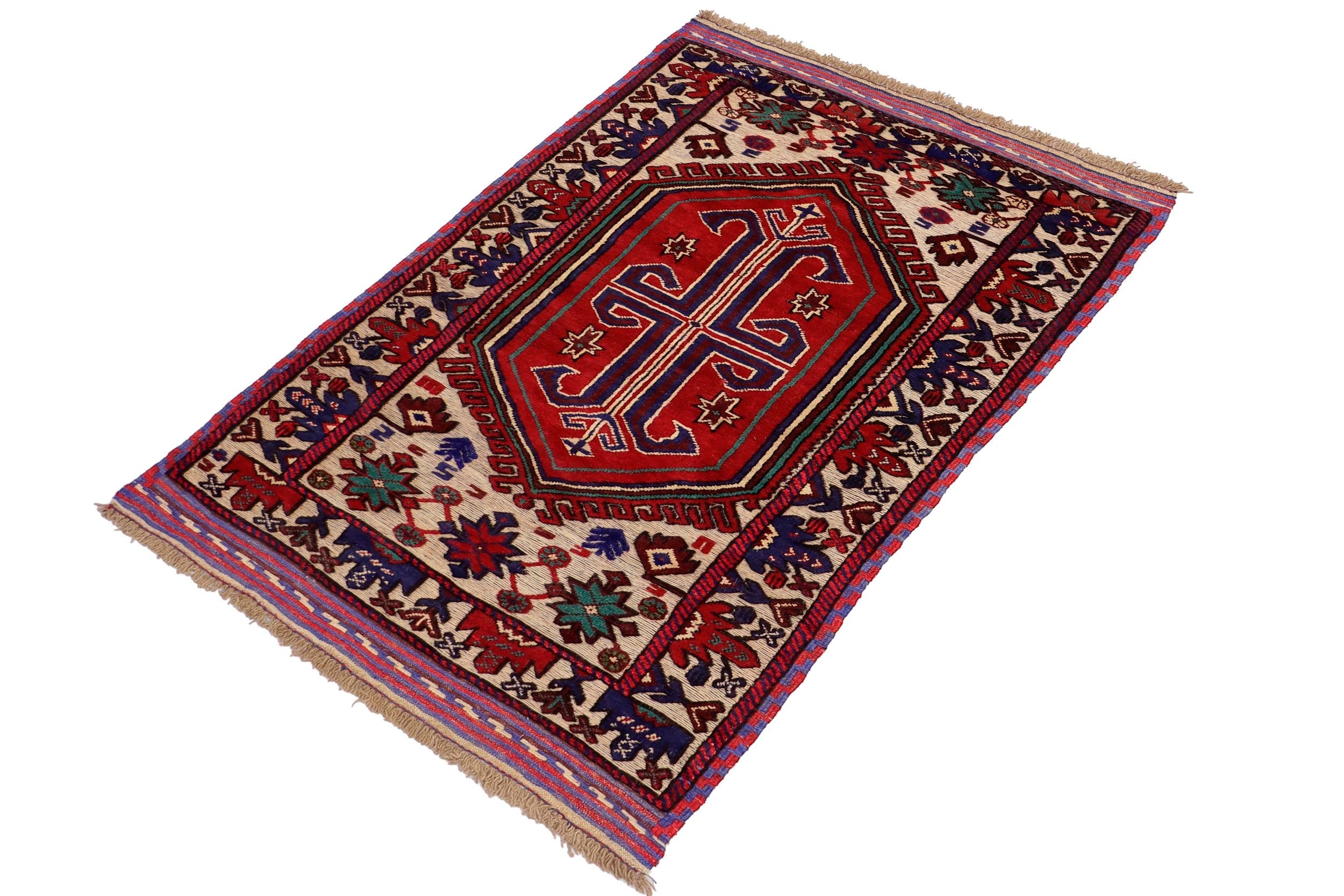 handmade Geometric Balouchi Red Beige Hand Knotted RECTANGLE 100% WOOL area rug 3x5