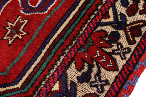 handmade Geometric Balouchi Red Beige Hand Knotted RECTANGLE 100% WOOL area rug 3x5