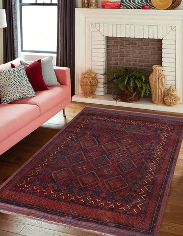 handmade Geometric Balouchi Red Blue Hand Knotted RECTANGLE 100% WOOL area rug 5x6