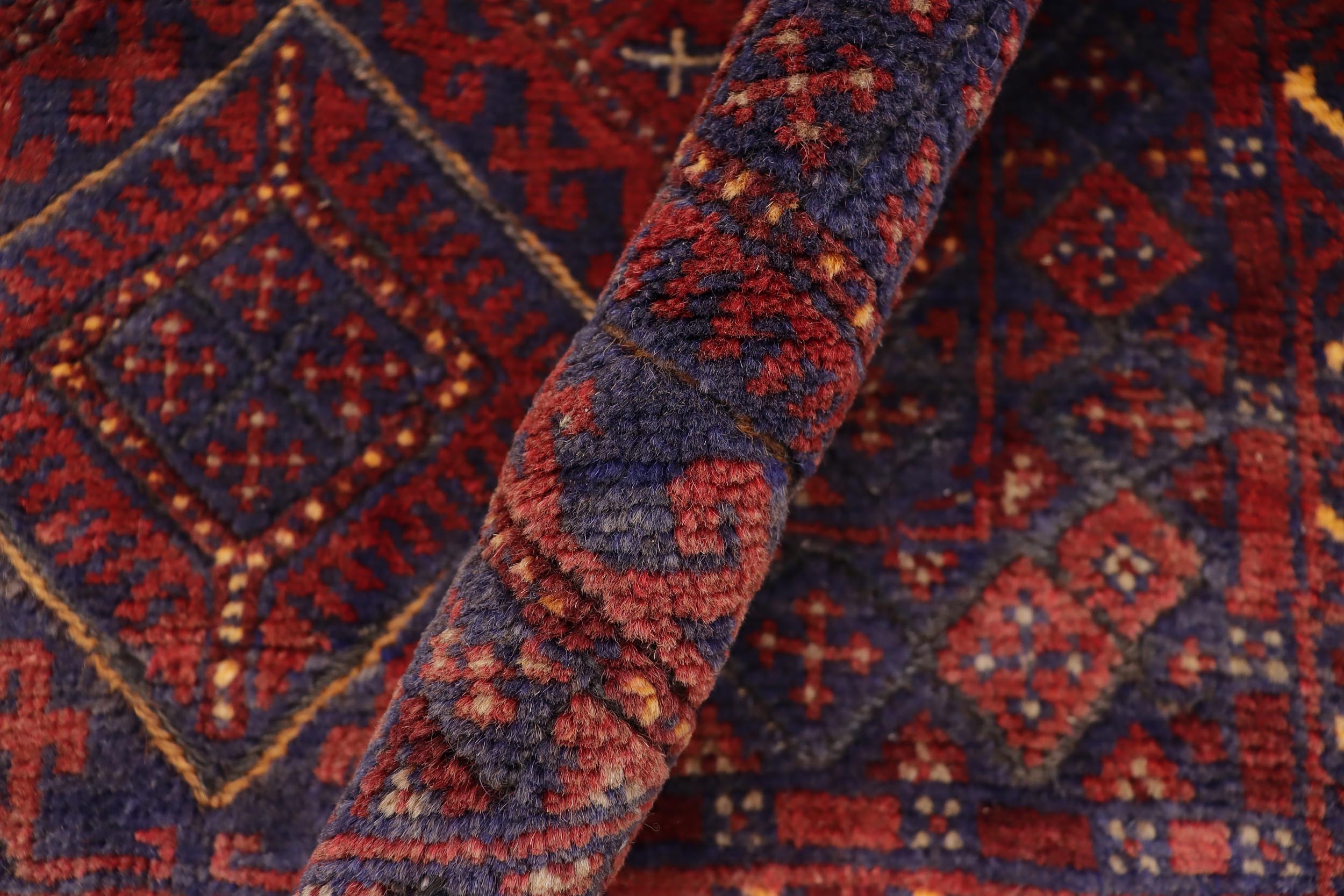 handmade Geometric Balouchi Red Blue Hand Knotted RECTANGLE 100% WOOL area rug 5x6