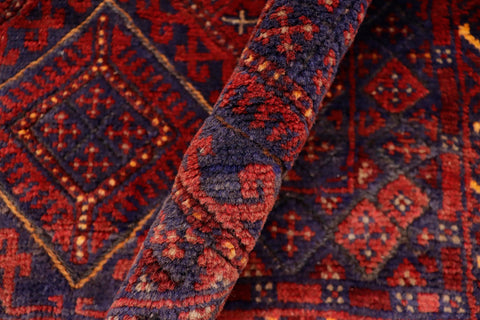 handmade Geometric Balouchi Red Blue Hand Knotted RECTANGLE 100% WOOL area rug 5x6