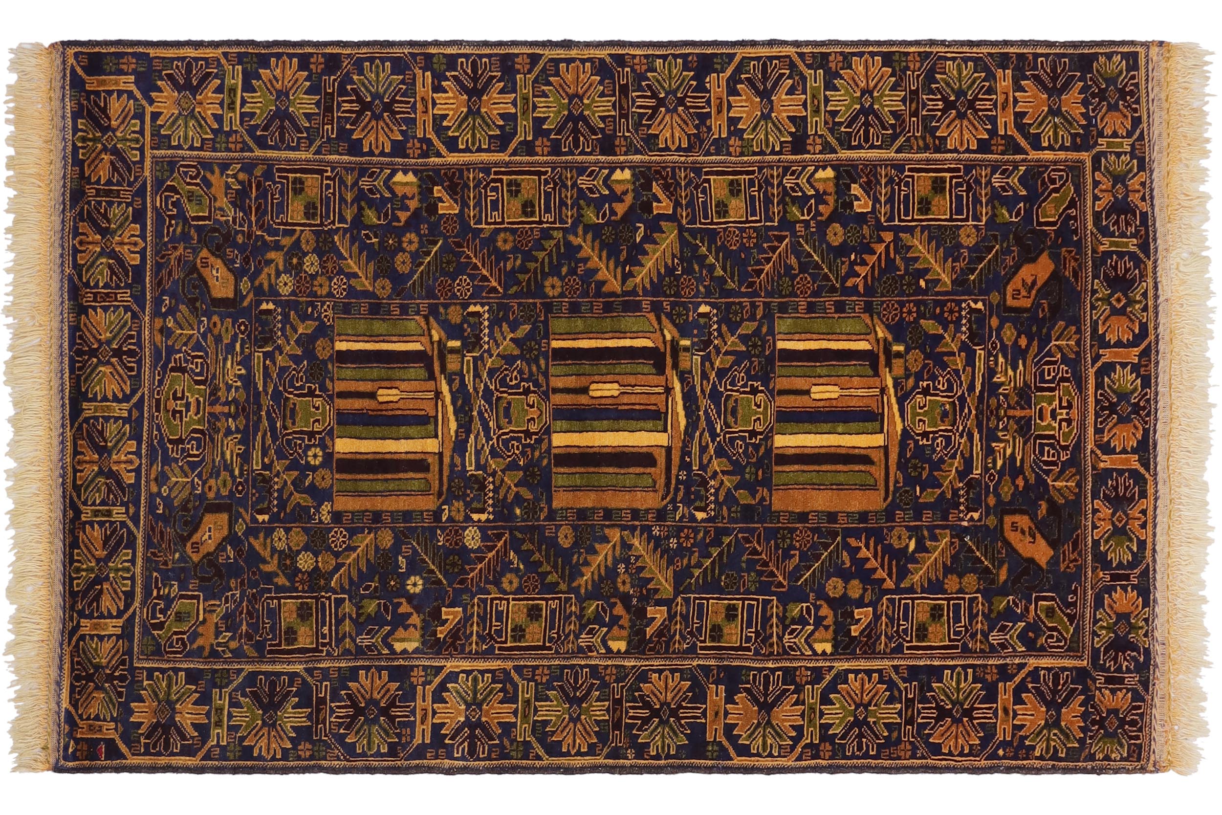 handmade Geometric Balouchi Blue Brown Hand Knotted RECTANGLE 100% WOOL area rug 4x7