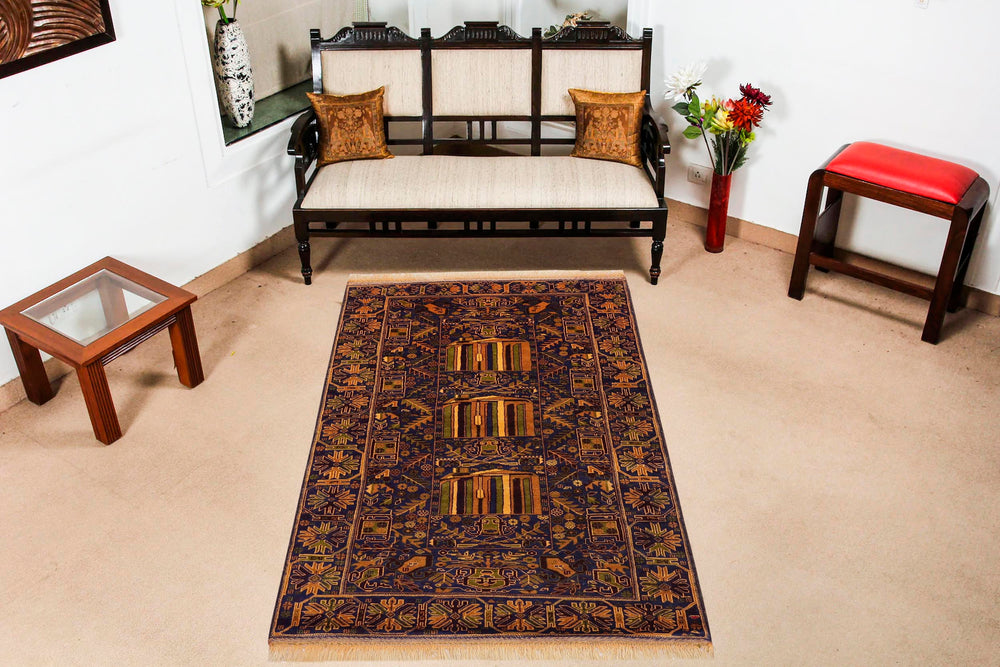 handmade Geometric Balouchi Blue Brown Hand Knotted RECTANGLE 100% WOOL area rug 4x7