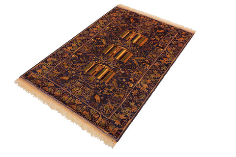 handmade Geometric Balouchi Blue Brown Hand Knotted RECTANGLE 100% WOOL area rug 4x7