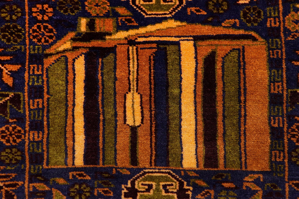 handmade Geometric Balouchi Blue Brown Hand Knotted RECTANGLE 100% WOOL area rug 4x7