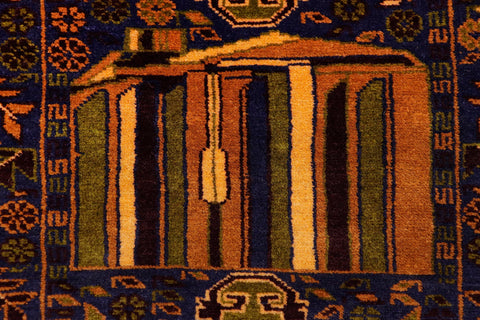 handmade Geometric Balouchi Blue Brown Hand Knotted RECTANGLE 100% WOOL area rug 4x7