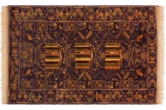 handmade Geometric Balouchi Blue Brown Hand Knotted RECTANGLE 100% WOOL area rug 4x7