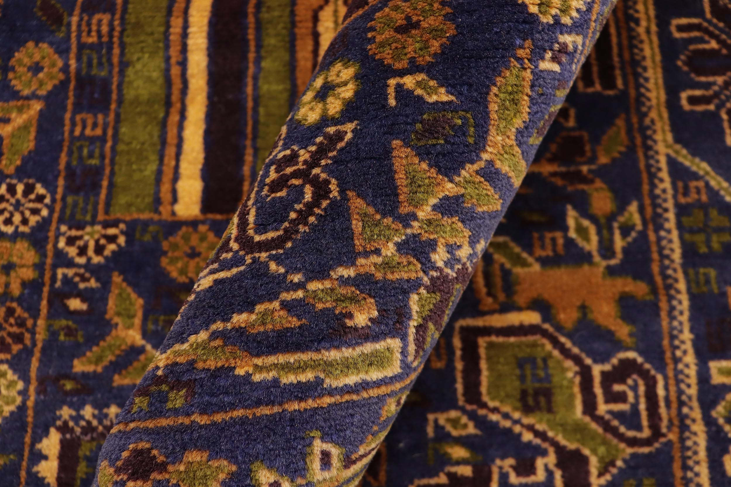 handmade Geometric Balouchi Blue Brown Hand Knotted RECTANGLE 100% WOOL area rug 4x7