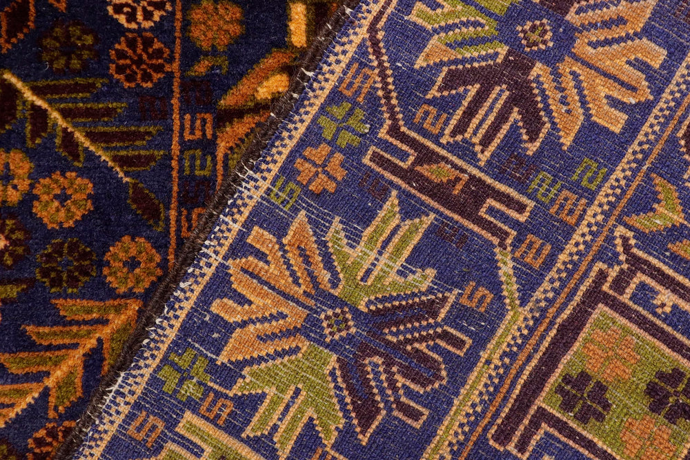 handmade Geometric Balouchi Blue Brown Hand Knotted RECTANGLE 100% WOOL area rug 4x7