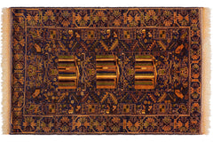 handmade Geometric Balouchi Blue Brown Hand Knotted RECTANGLE 100% WOOL area rug 4x7