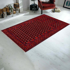 handmade Geometric Balouchi Red Blue Hand Knotted RECTANGLE 100% WOOL area rug 3x5