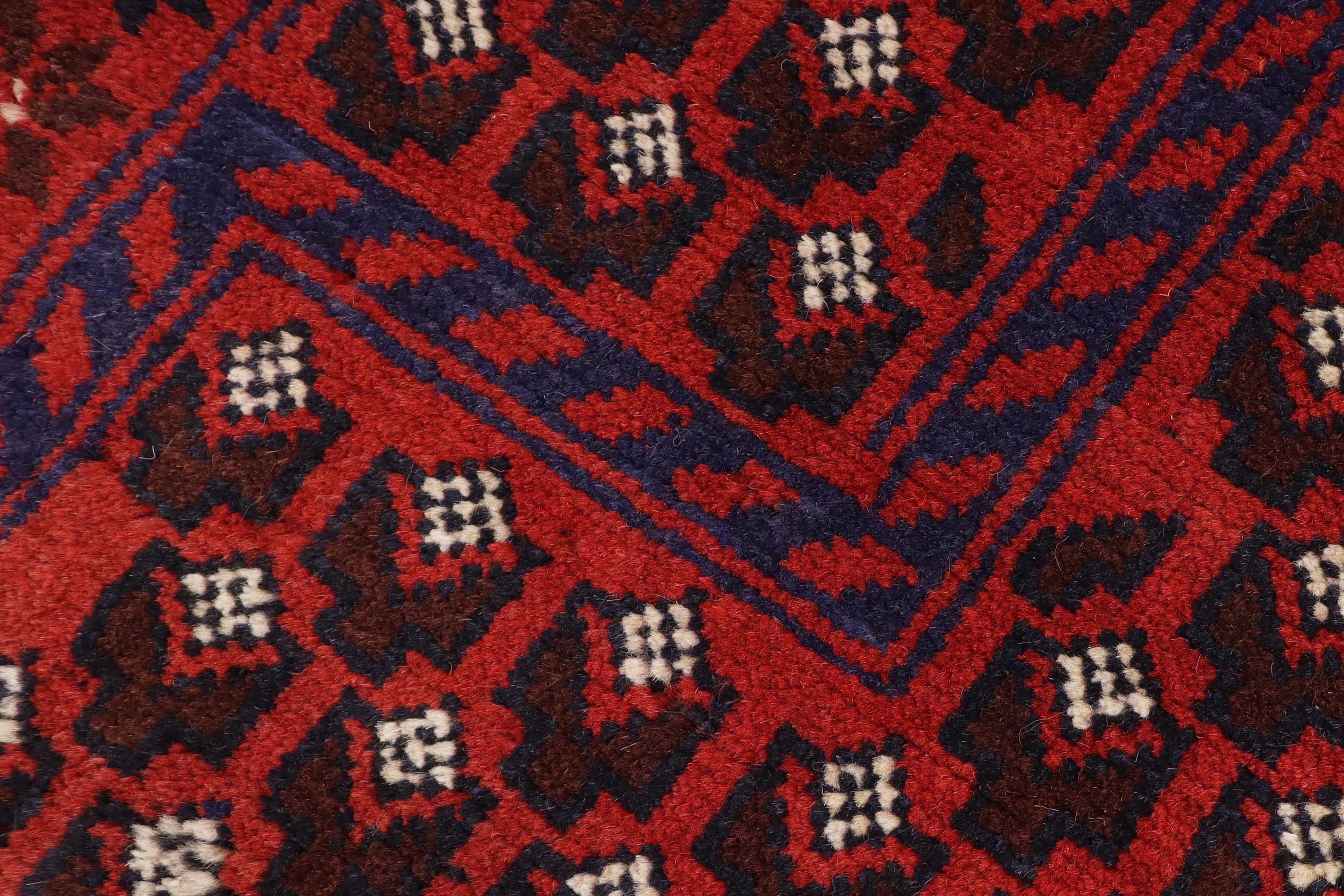 handmade Geometric Balouchi Red Blue Hand Knotted RECTANGLE 100% WOOL area rug 3x5