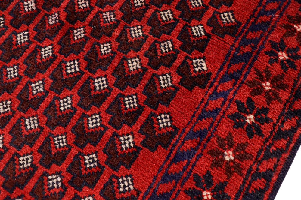 handmade Geometric Balouchi Red Blue Hand Knotted RECTANGLE 100% WOOL area rug 3x5