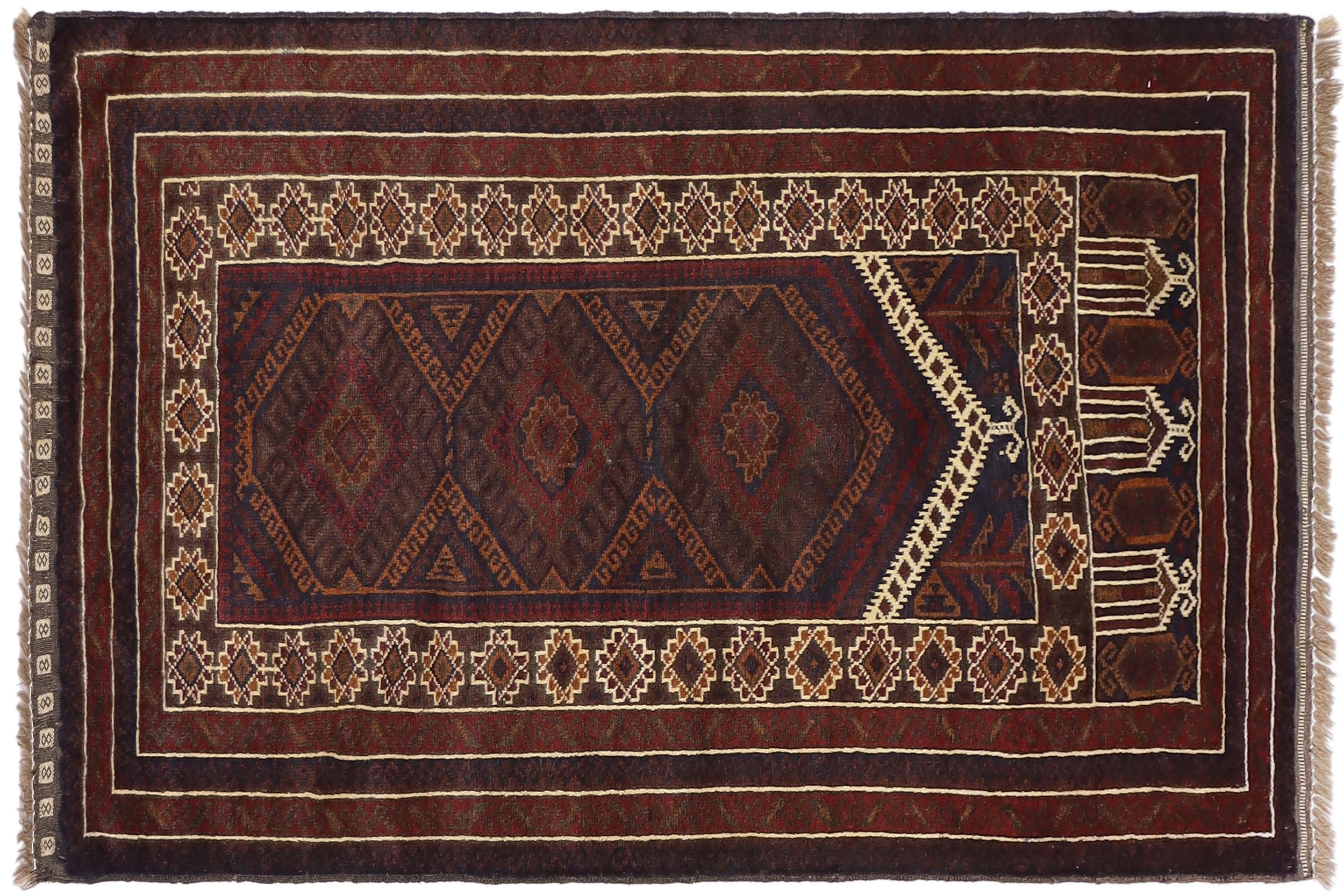 handmade Geometric Balouchi Maroon Red Hand Knotted RECTANGLE 100% WOOL area rug 3x5