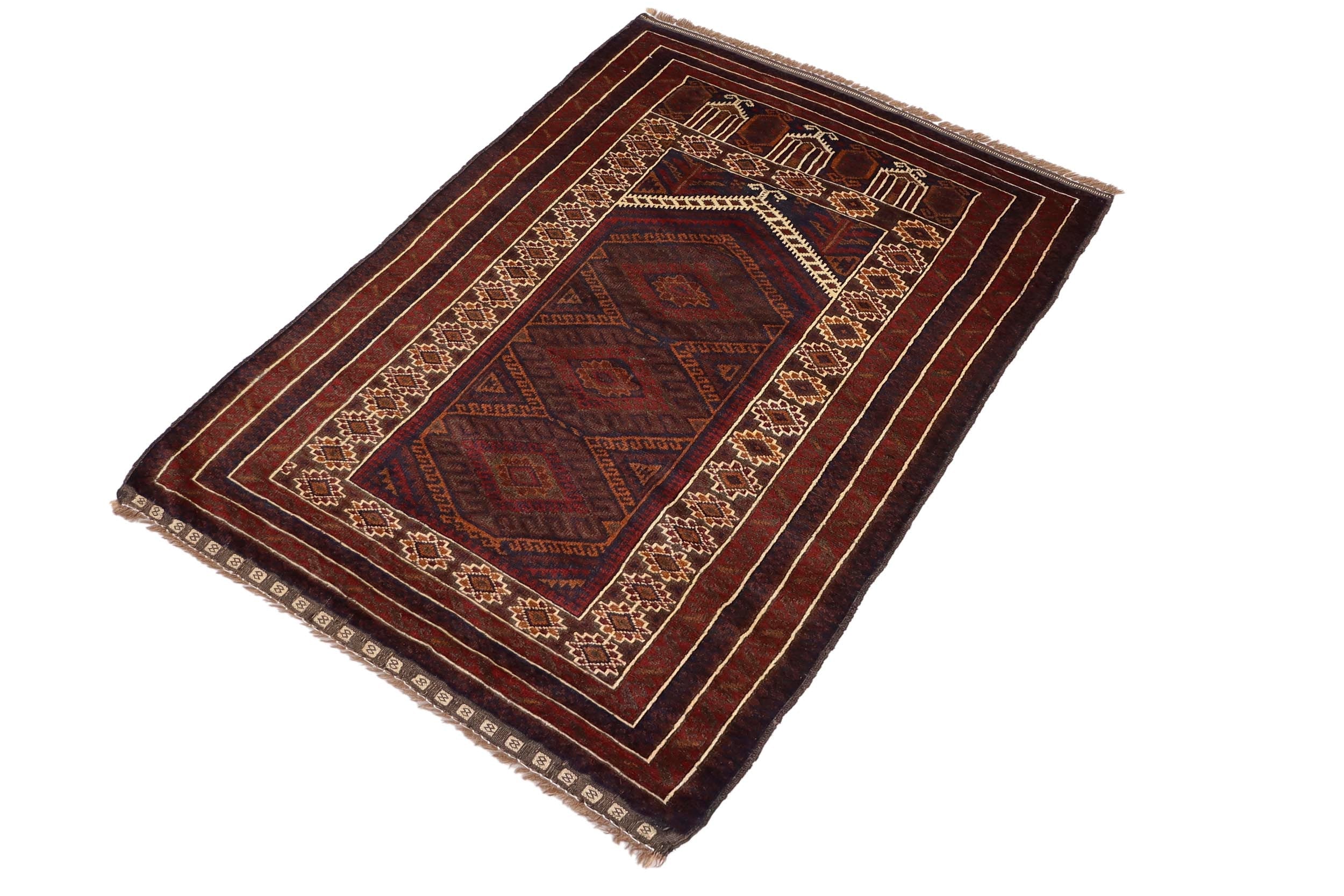 handmade Geometric Balouchi Maroon Red Hand Knotted RECTANGLE 100% WOOL area rug 3x5