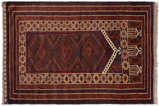 handmade Geometric Balouchi Maroon Red Hand Knotted RECTANGLE 100% WOOL area rug 3x5