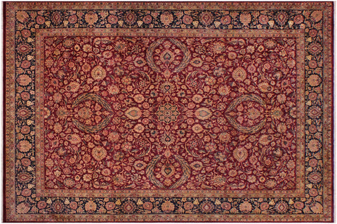 handmade Traditional Dabir Maroon Blue Hand Knotted RECTANGLE 100% WOOL area rug 9x12