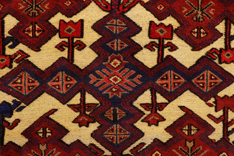 handmade Geometric Balouchi Tan Red Hand Knotted RECTANGLE 100% WOOL area rug 3x4