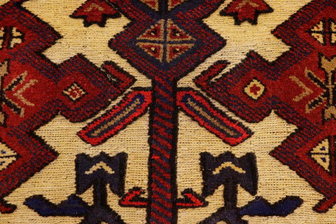 handmade Geometric Balouchi Tan Red Hand Knotted RECTANGLE 100% WOOL area rug 3x4