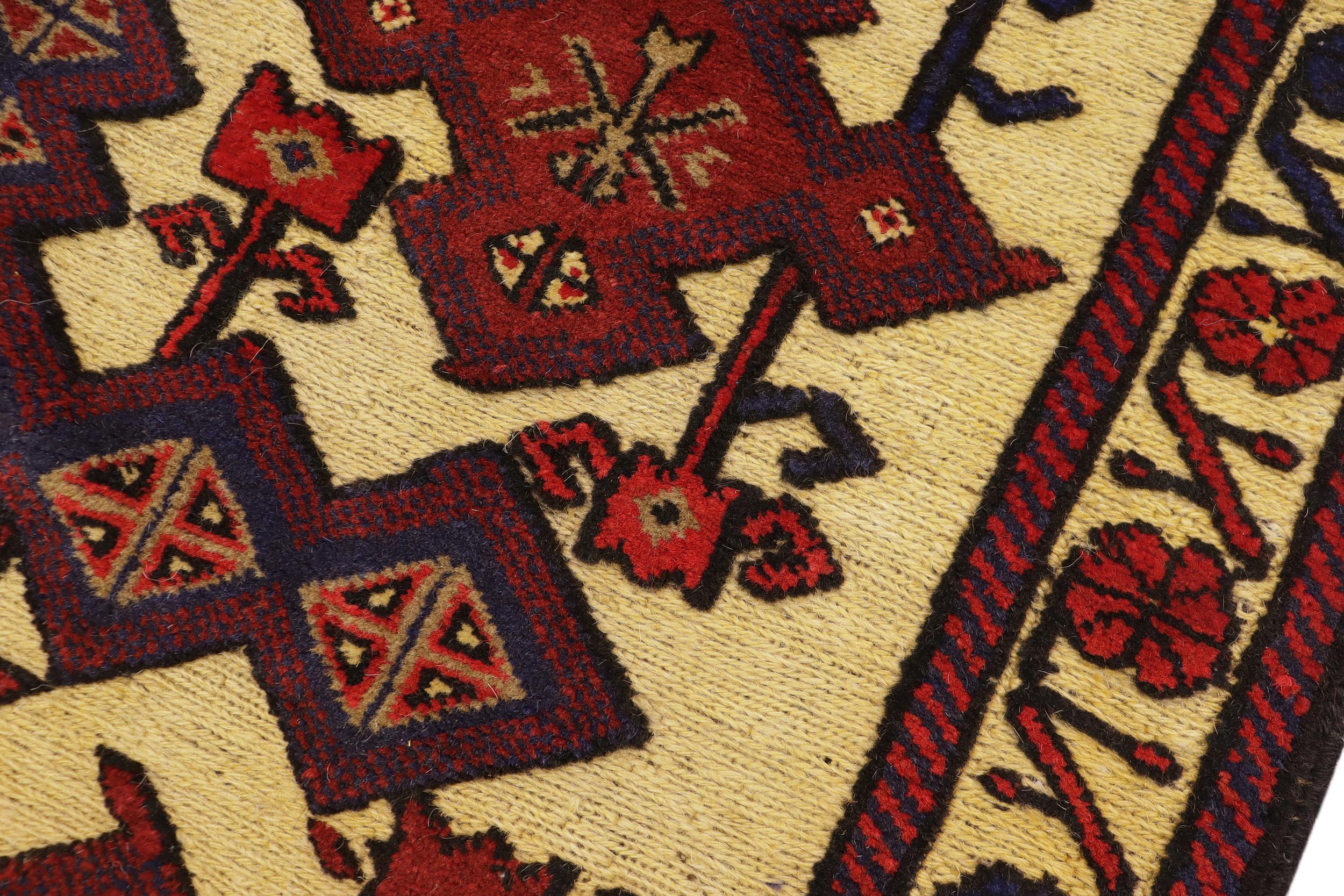 handmade Geometric Balouchi Tan Red Hand Knotted RECTANGLE 100% WOOL area rug 3x4