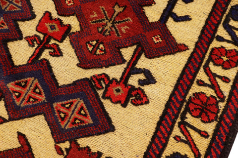 handmade Geometric Balouchi Tan Red Hand Knotted RECTANGLE 100% WOOL area rug 3x4