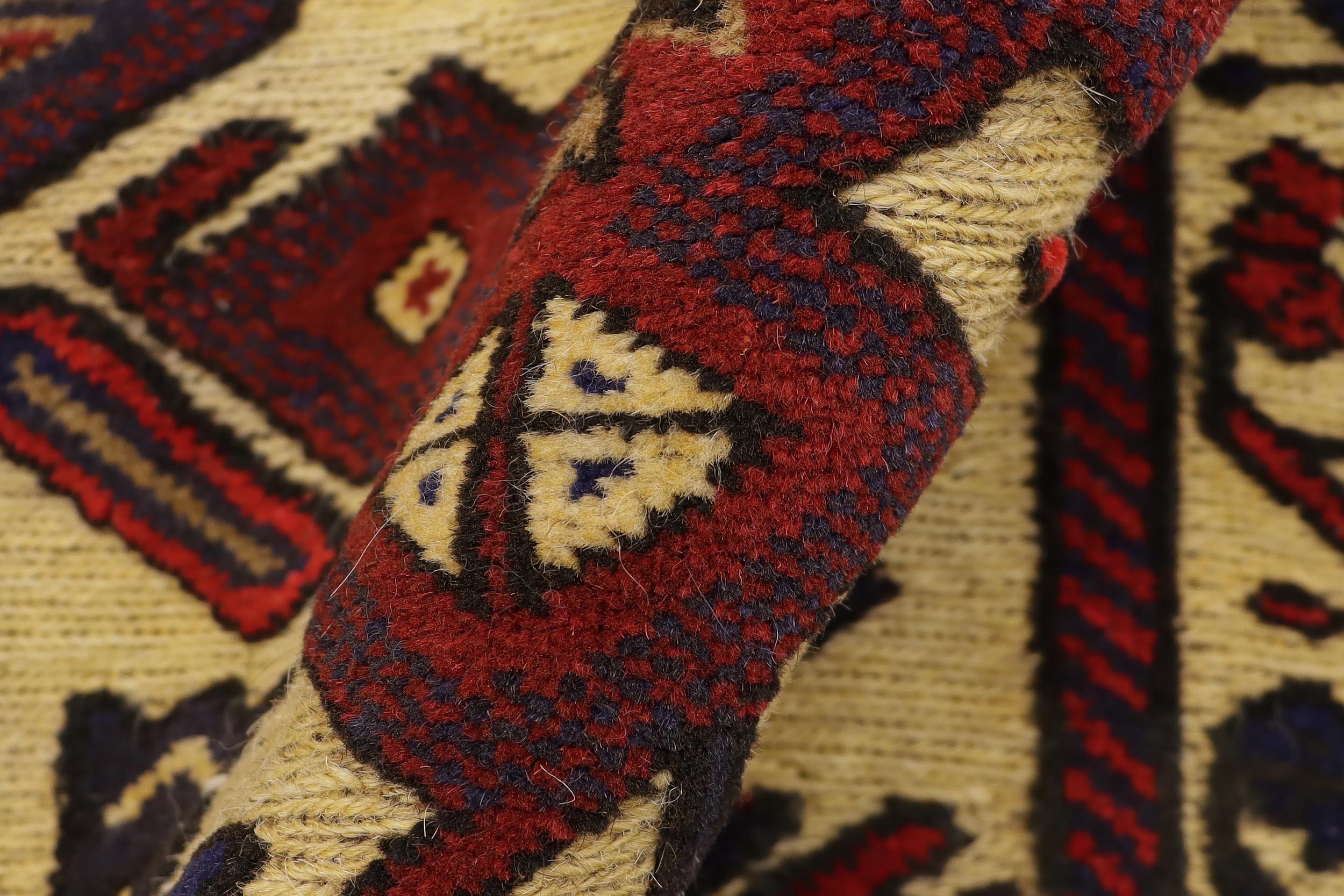 handmade Geometric Balouchi Tan Red Hand Knotted RECTANGLE 100% WOOL area rug 3x4