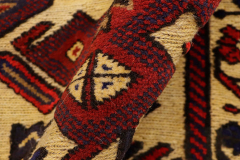 handmade Geometric Balouchi Tan Red Hand Knotted RECTANGLE 100% WOOL area rug 3x4