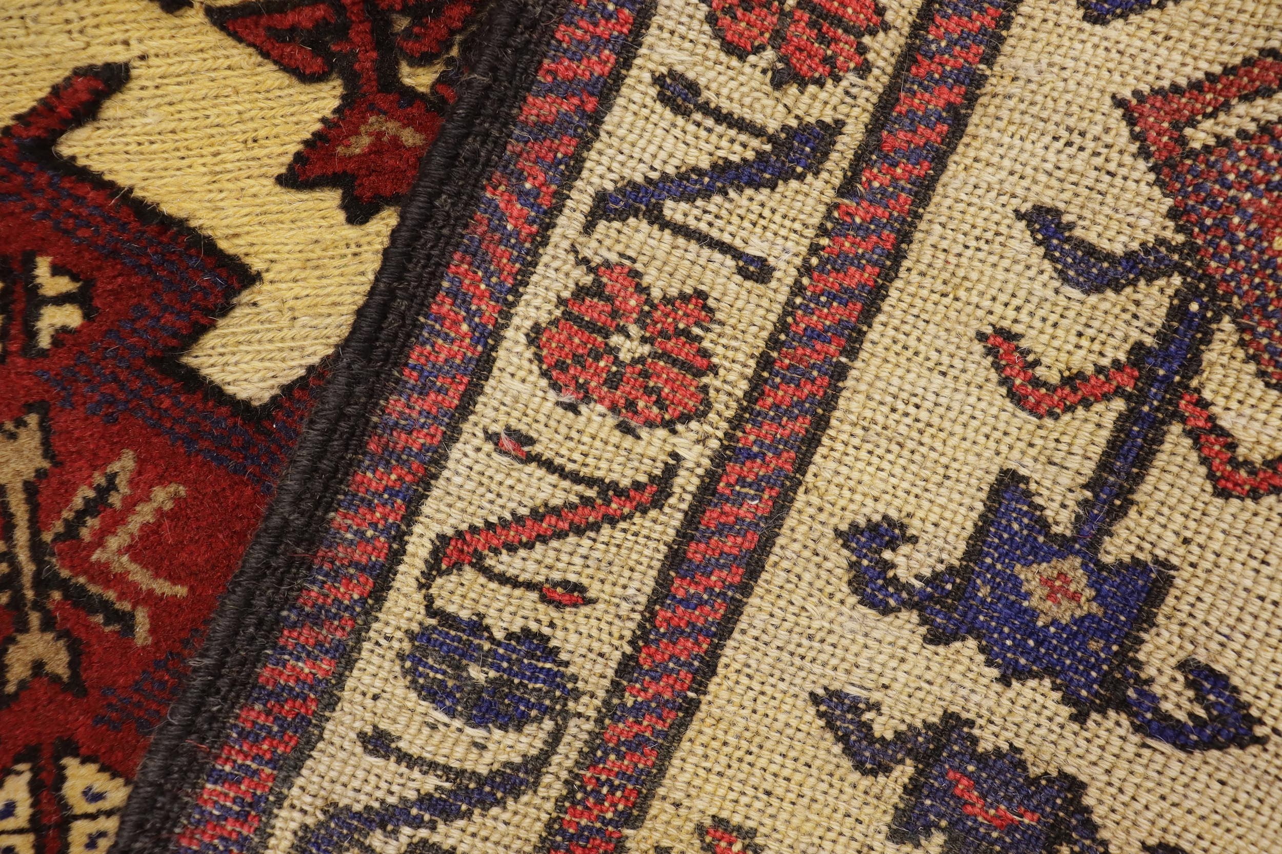 handmade Geometric Balouchi Tan Red Hand Knotted RECTANGLE 100% WOOL area rug 3x4