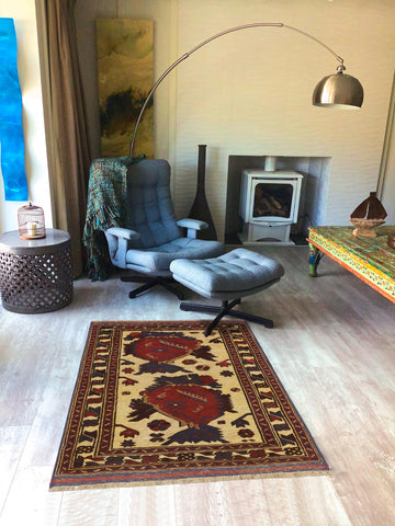 handmade Geometric Balouchi Tan Red Hand Knotted RECTANGLE 100% WOOL area rug 3x4