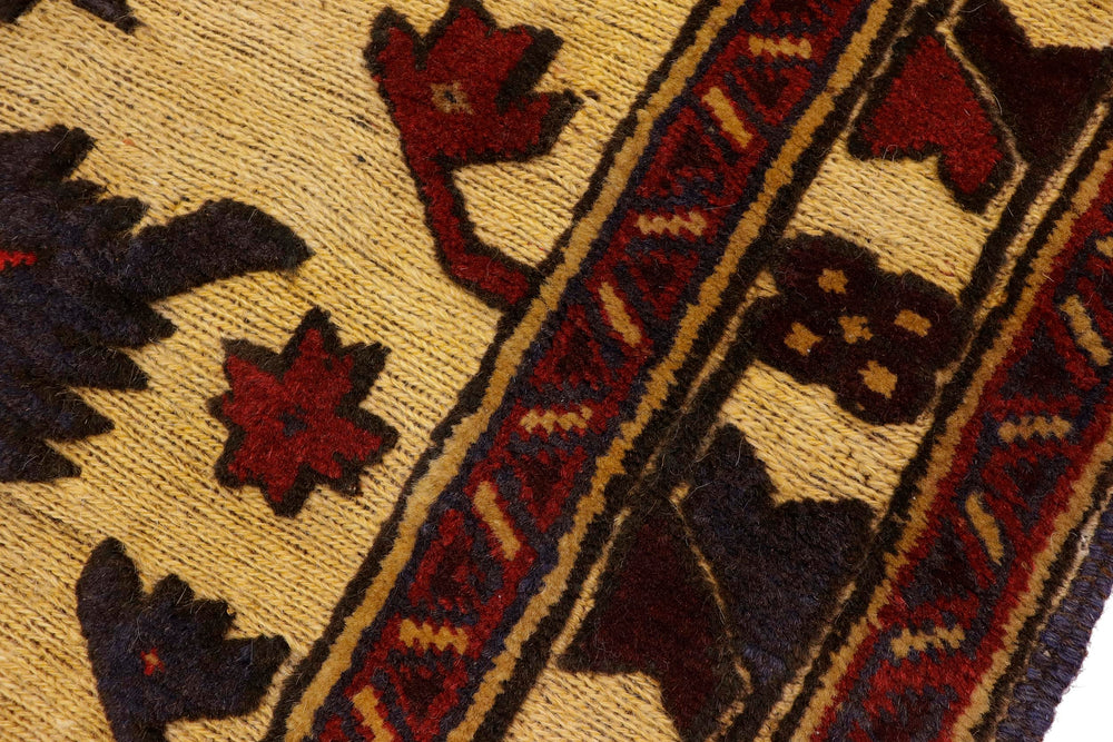 handmade Geometric Balouchi Tan Red Hand Knotted RECTANGLE 100% WOOL area rug 3x4