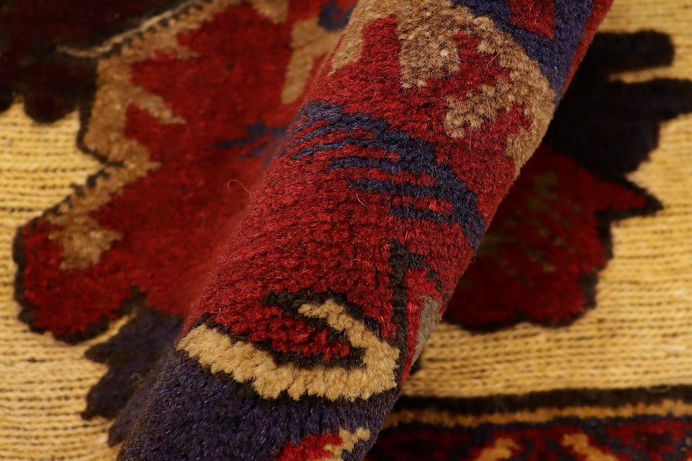 handmade Geometric Balouchi Tan Red Hand Knotted RECTANGLE 100% WOOL area rug 3x4