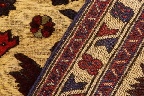 handmade Geometric Balouchi Tan Red Hand Knotted RECTANGLE 100% WOOL area rug 3x4