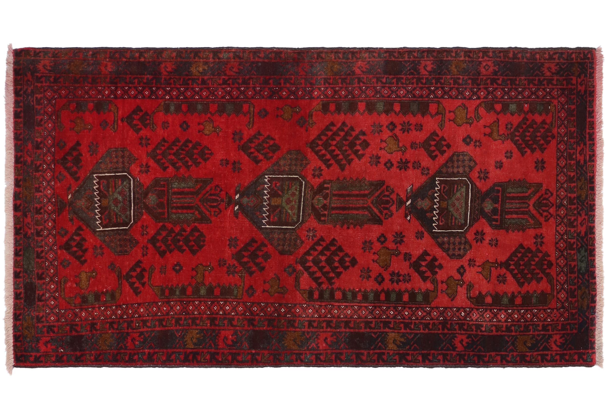 handmade Geometric Balouchi Red Blue Hand Knotted RECTANGLE 100% WOOL area rug 3x6