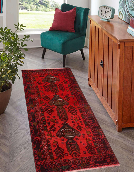 handmade Geometric Balouchi Red Blue Hand Knotted RECTANGLE 100% WOOL area rug 3x6