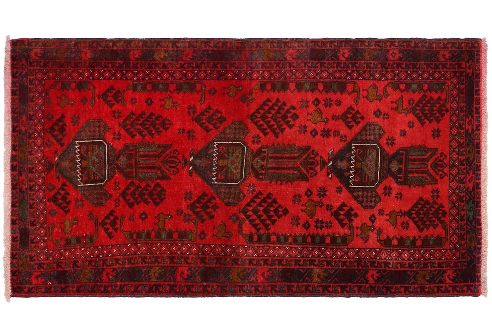 handmade Geometric Balouchi Red Blue Hand Knotted RECTANGLE 100% WOOL area rug 3x6