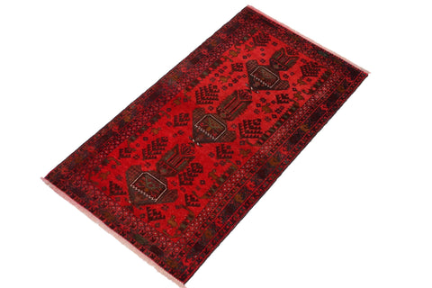 handmade Geometric Balouchi Red Blue Hand Knotted RECTANGLE 100% WOOL area rug 3x6