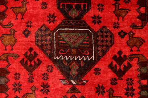 handmade Geometric Balouchi Red Blue Hand Knotted RECTANGLE 100% WOOL area rug 3x6