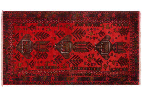 handmade Geometric Balouchi Red Blue Hand Knotted RECTANGLE 100% WOOL area rug 3x6