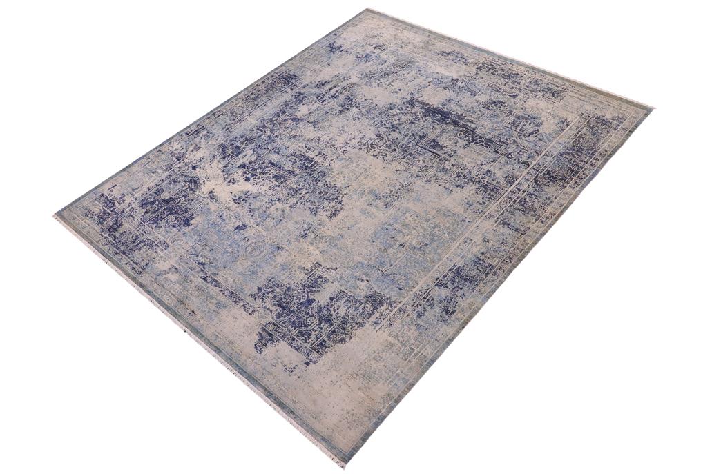 handmade Modern Modern Blue Gray Hand Knotted RECTANGLE WOOL&SILK area rug 8 x 10