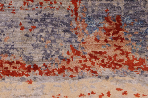 handmade Modern Modern Blue Rust Hand Knotted RECTANGLE WOOL&SILK area rug 10' x 14'