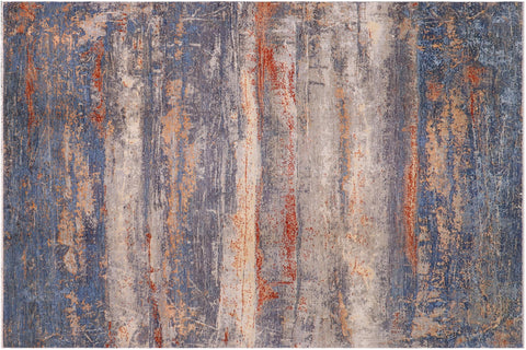 handmade Modern Modern Blue Rust Hand Knotted RECTANGLE WOOL&SILK area rug 10' x 14'