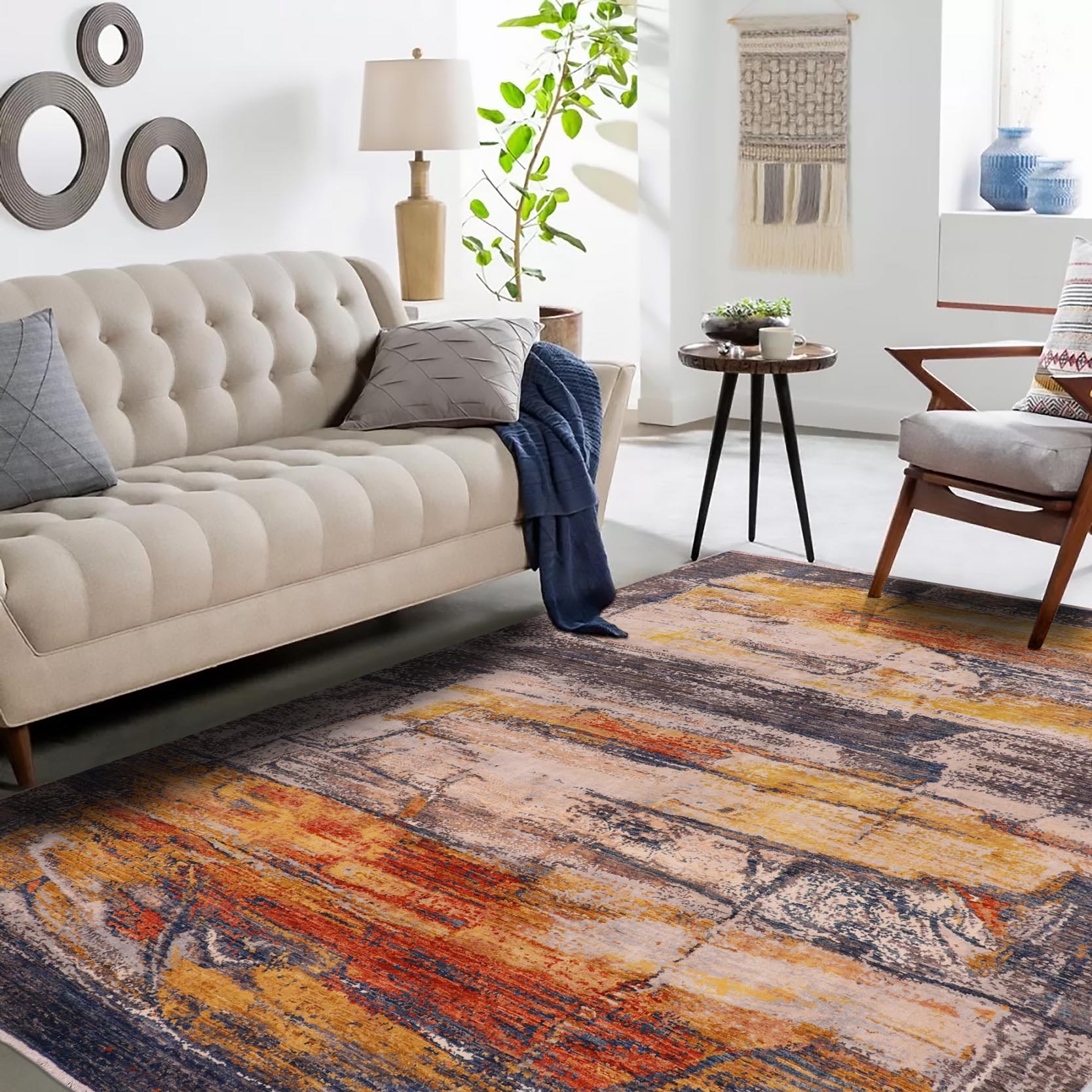 handmade Modern Modern Blue Rust Hand Knotted RECTANGLE WOOL&SILK area rug 8' x 10'