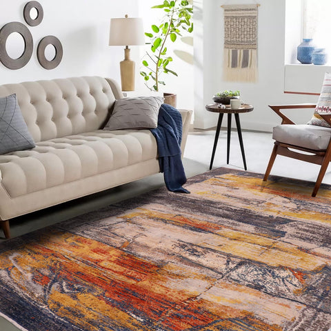 handmade Modern Modern Blue Rust Hand Knotted RECTANGLE WOOL&SILK area rug 8' x 10'