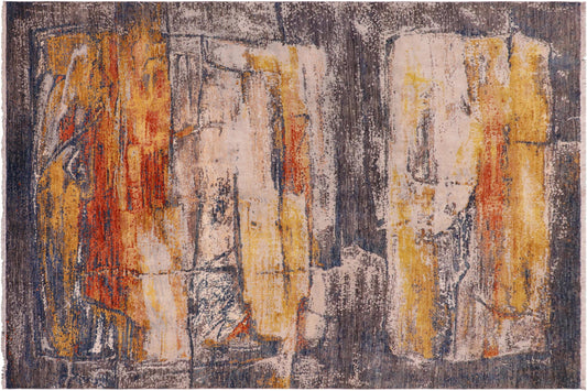 handmade Modern Modern Blue Rust Hand Knotted RECTANGLE WOOL&SILK area rug 8' x 10'