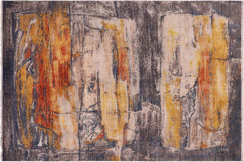 handmade Modern Modern Blue Rust Hand Knotted RECTANGLE WOOL&SILK area rug 8' x 10'