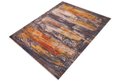 handmade Modern Modern Blue Rust Hand Knotted RECTANGLE WOOL&SILK area rug 9' x 12'