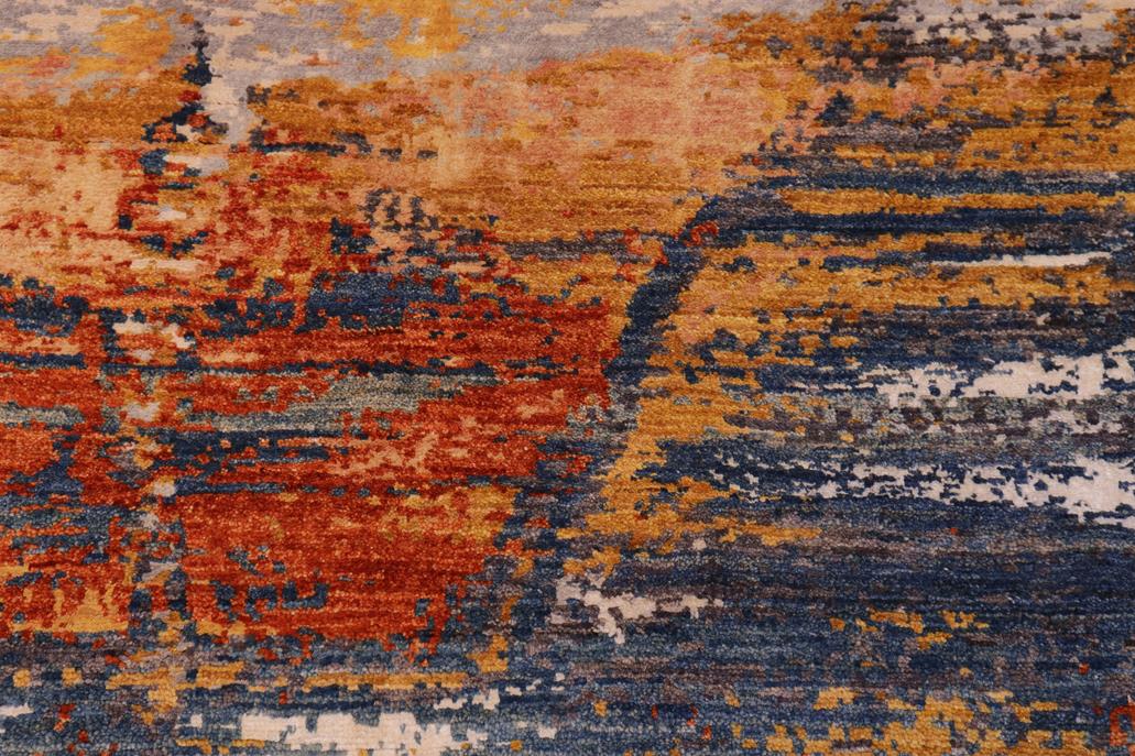handmade Modern Modern Blue Rust Hand Knotted RECTANGLE WOOL&SILK area rug 9 x 12