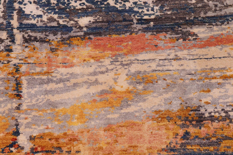 handmade Modern Modern Blue Rust Hand Knotted RECTANGLE WOOL&SILK area rug 9' x 12'